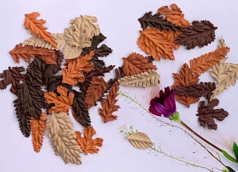 RATREE 888 Artificial Leaves 50 Pcs Handmade Mulberry Paper Leaves Scrapbook Craft Card DIY Craft, Bouquets, Scrapbooks, Decorations, Greeting Cards. (Mixed Leaves Brown Tone) - Image 5